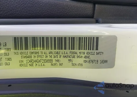 2015 Dodge Durango Sxt из США, поврежденный, VIN 1C4RDHAGXFC930999